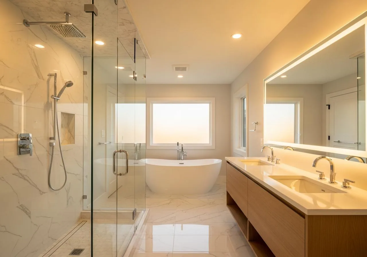 Luxury master bathroom with custom tile installation